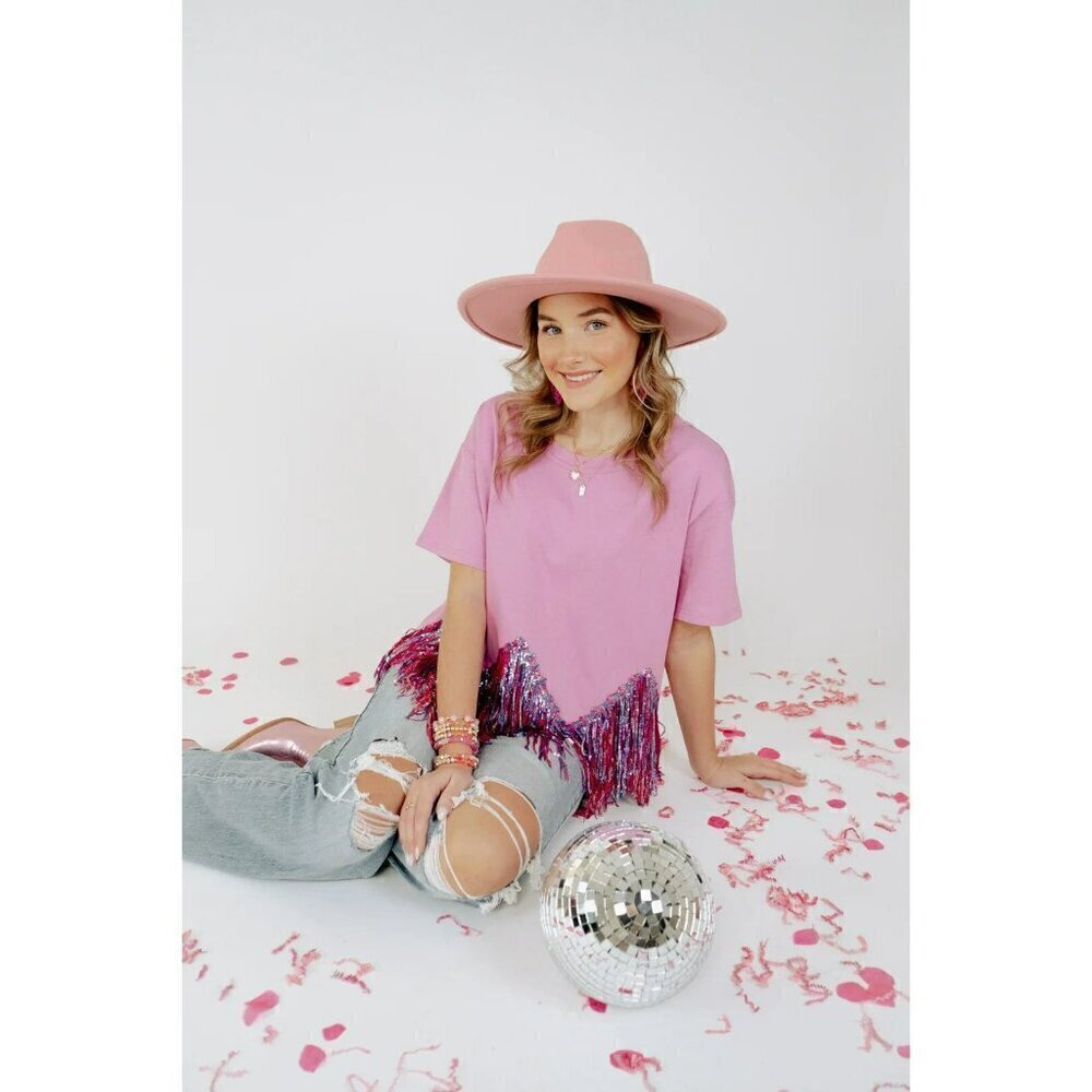 Here for the Fringe Chevron Sequin Top in Lavender - Picture 10 of 10